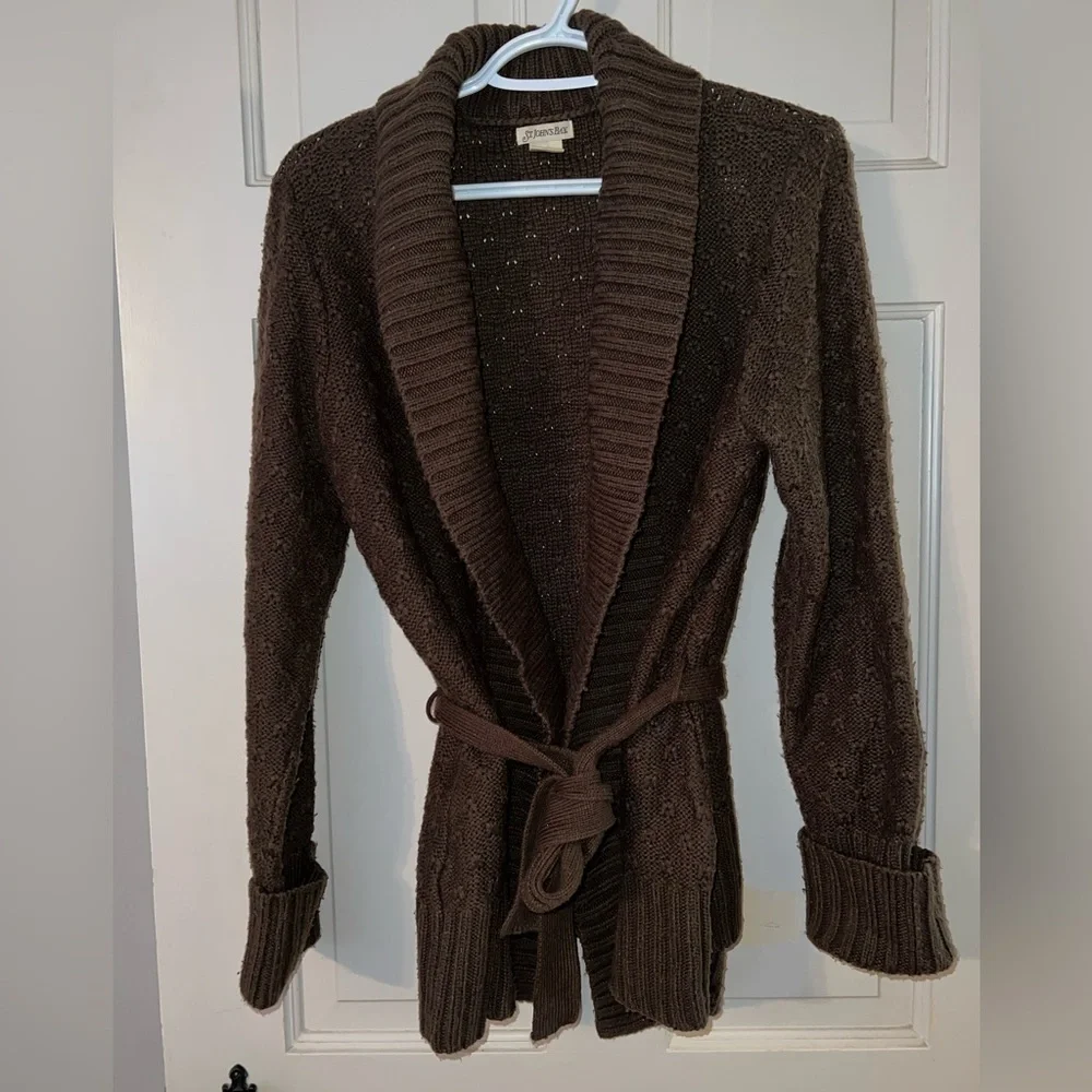 🤎 St. John’s Bay - chunky Brown cardigan sweater - size Large - Picture 1 of 7